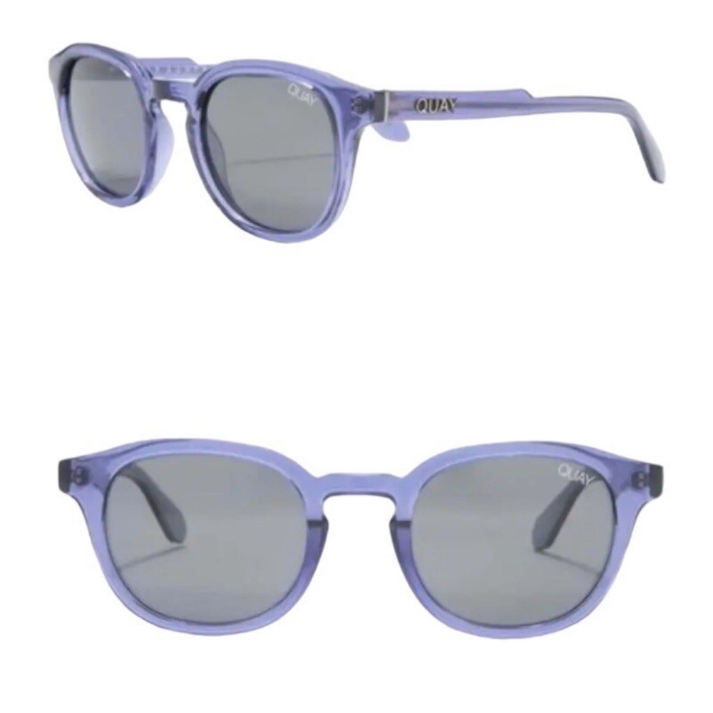 Quay Australia Walk On Sunglasses Round Blue Frame Smoke Lens